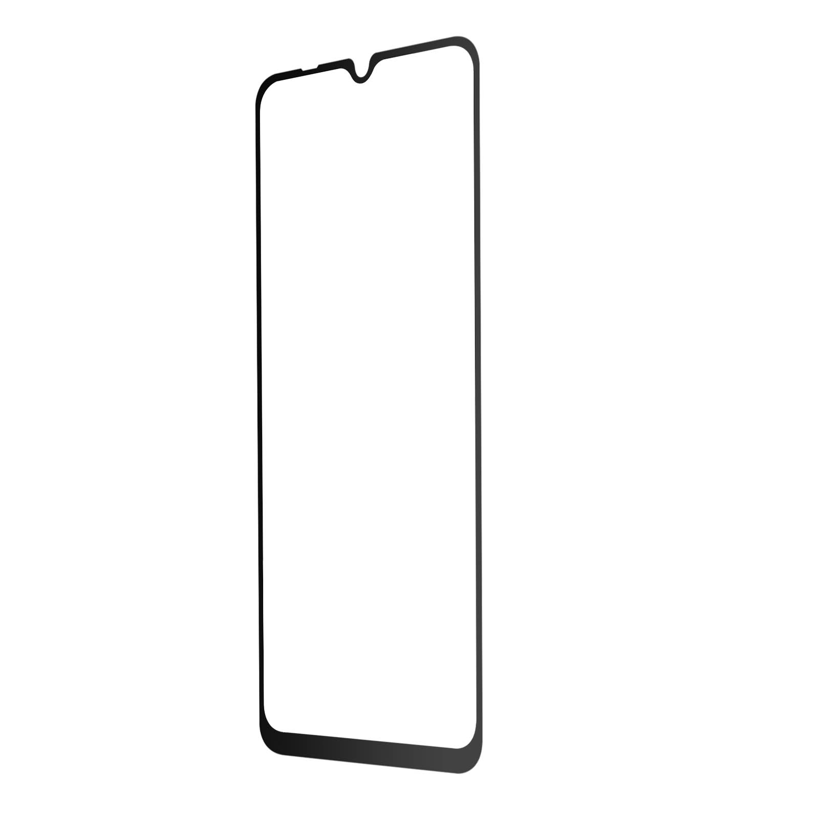 Protecteur d'écran de téléphone noir avec un sommet incurvé. Clair, avec une bordure noire. Fond blanc.