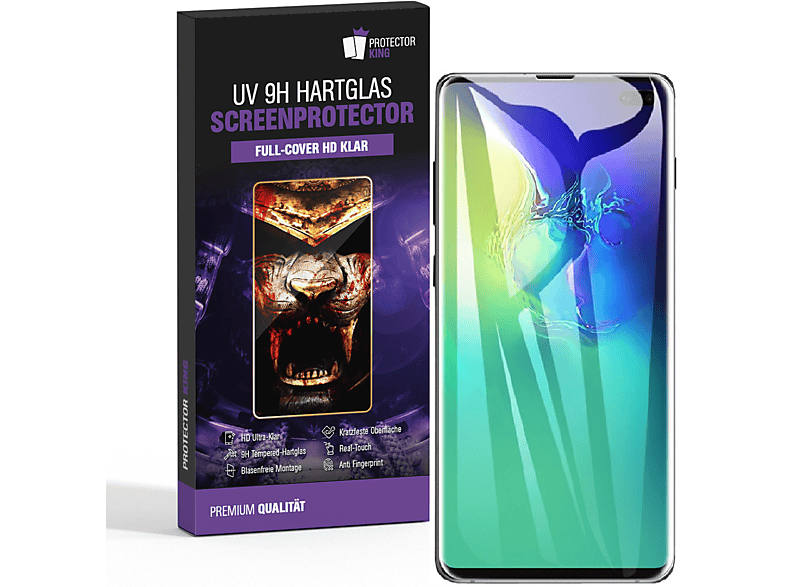 PROTECTORKING 2x FULL CURVED UV-Liquid 9H Hartglas Schutzglas 3D Displayschutzfolie(für Samsung Samsung Galaxy S10 Plus)