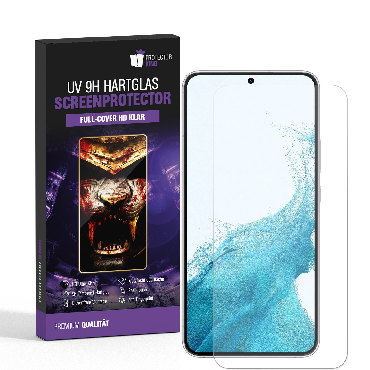 PROTECTORKING 1x UV-Liquid FULL COVER S22 Plus) KLAR Schutzglas Galaxy Samsung 9H Displayschutzfolie(für 3D