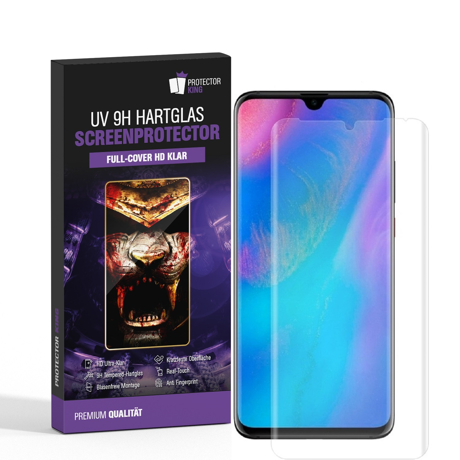 UV-Liquid 3D P30 Schutzglas PROTECTORKING Huawei CURVED 9H 2x FULL Hartglas Pro) Displayschutzfolie(für