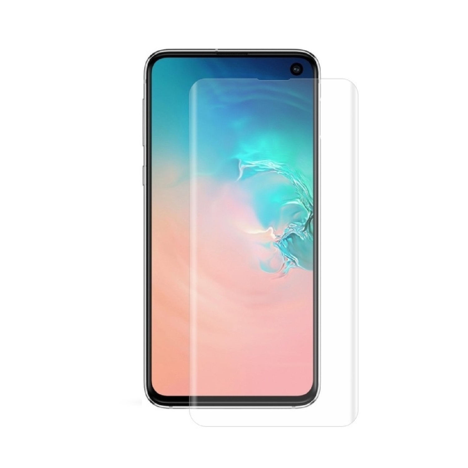 Smartphone mit Displayschutzfolie. Der Bildschirm zeigt einen farbenfrohen Verlauf.