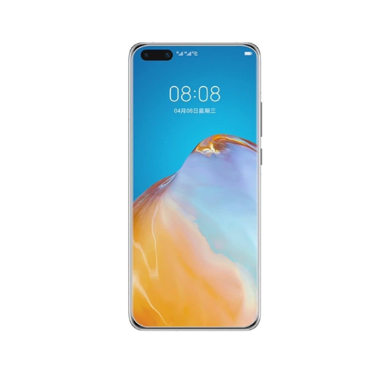 Ein Smartphone mit großem Bildschirm, der eine Digitaluhr anzeigt. Es hat einen gebogenen Bildschirm.