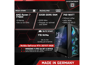 SYSTEMTREFF High-End Gaming AMD Ryzen 7 7700X, Windows 11 Pro, Gaming PC mit AMD Ryzen™ 7 Prozessor , 32 GB RAM , 1000 GB  mSSD   , Nvidia GeForce RTX 3070 Ti 8GB GDDR6X  
