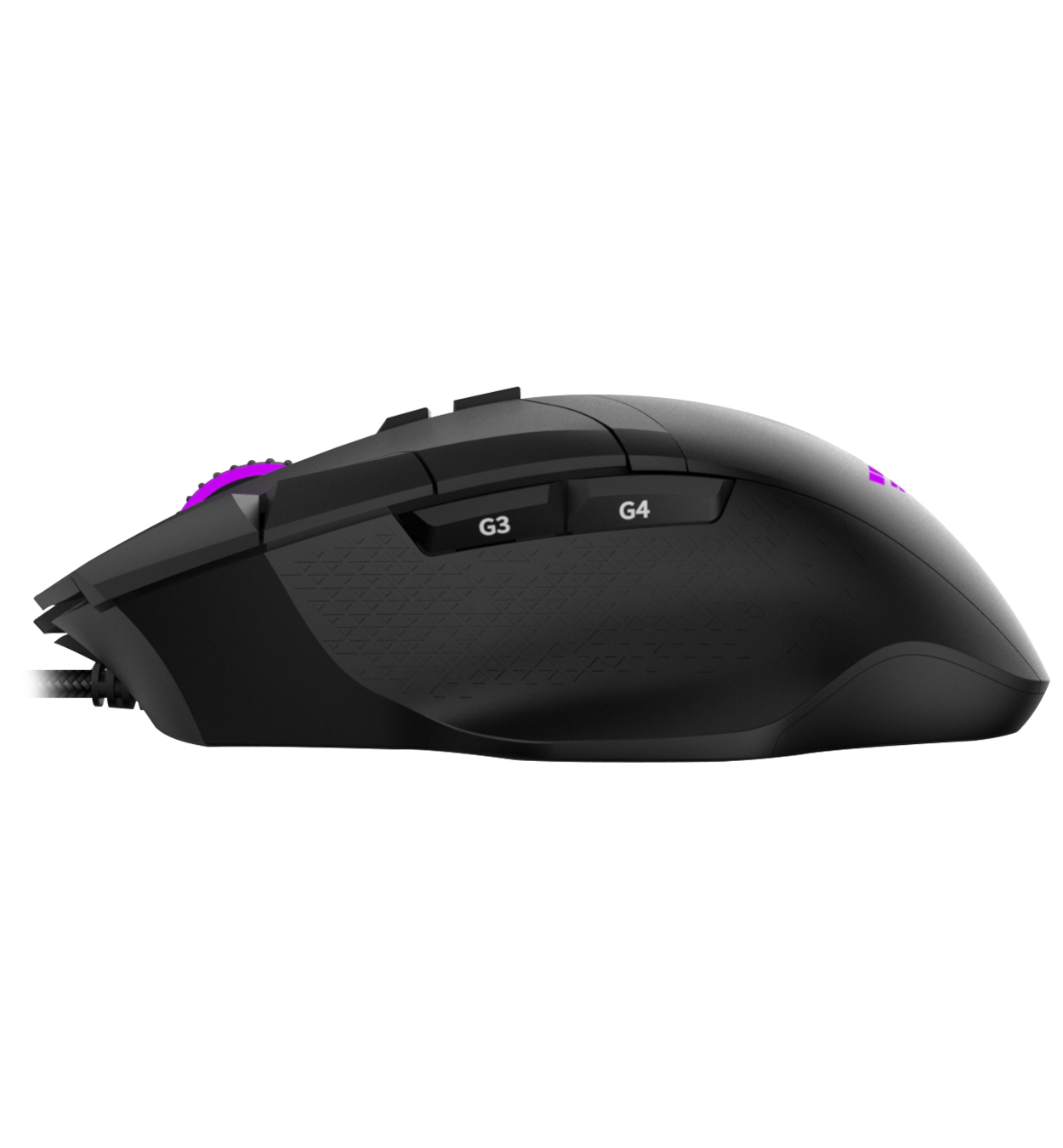Ratón gaming negro. Fondo blanco.