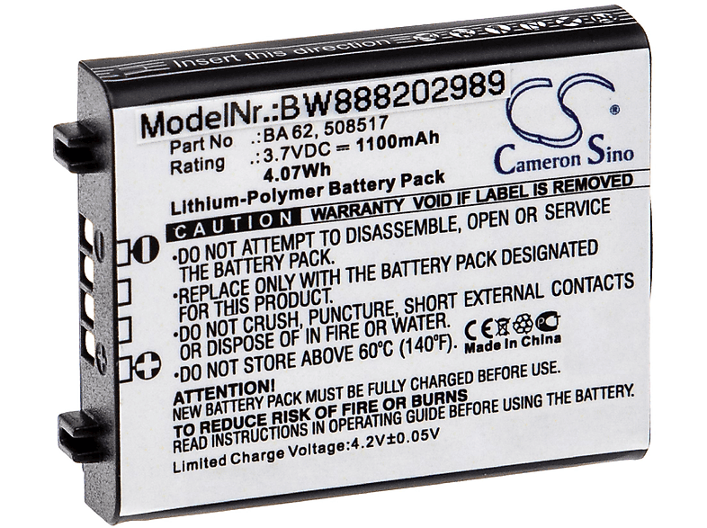 VHBW Ersatz Volt, 3.7 Funksystem, 1100 - für Sennheiser für 508517, 62 Li-Polymer Akku BA