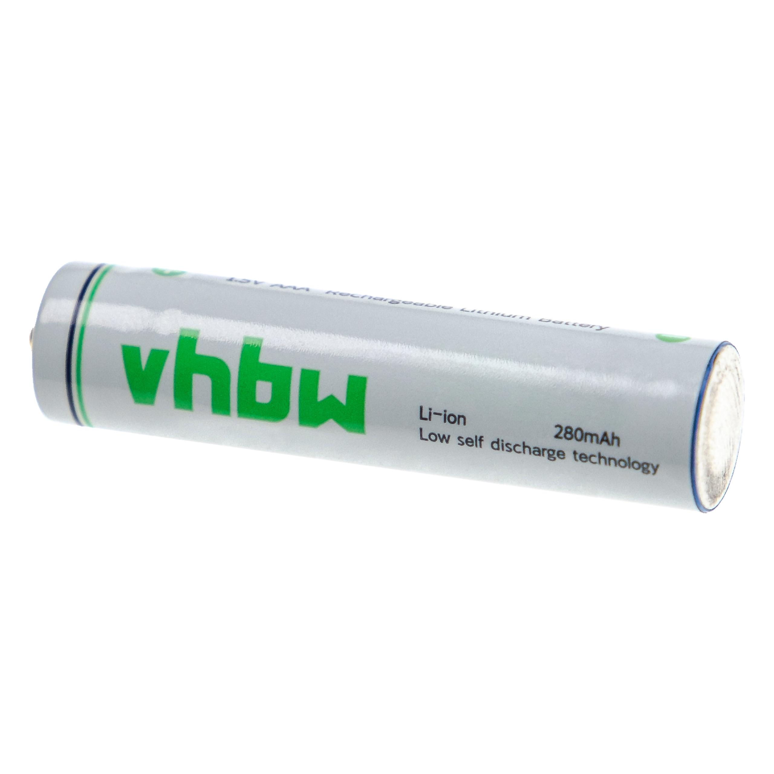 AAA-Batterie mit der Marke "vhbw". Die Batterie ist silberfarben mit grünem Text.