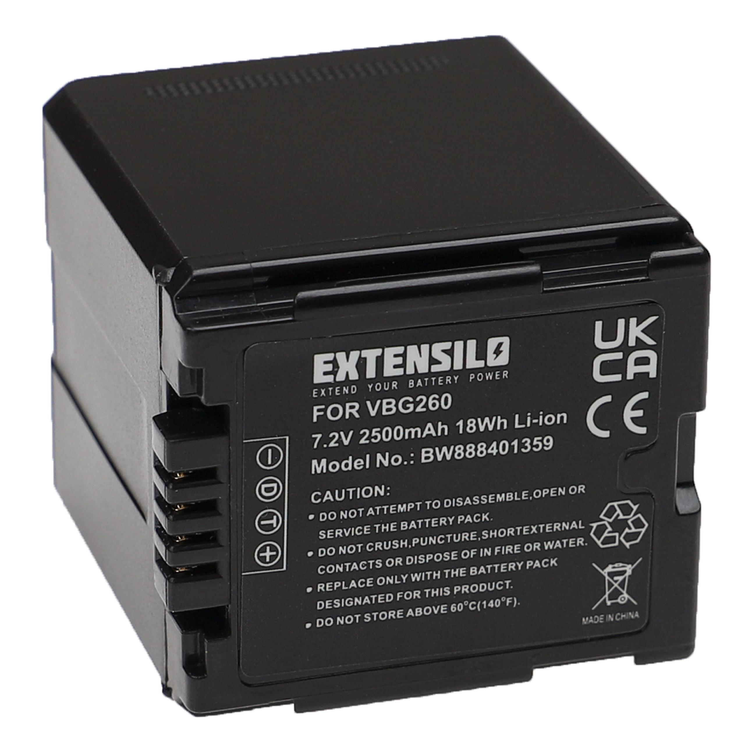 EXTENSILO Ersatz für Panasonic - 2500 Volt, für Videokamera, Akku 7.2 VW-VBG260 Li-Ion