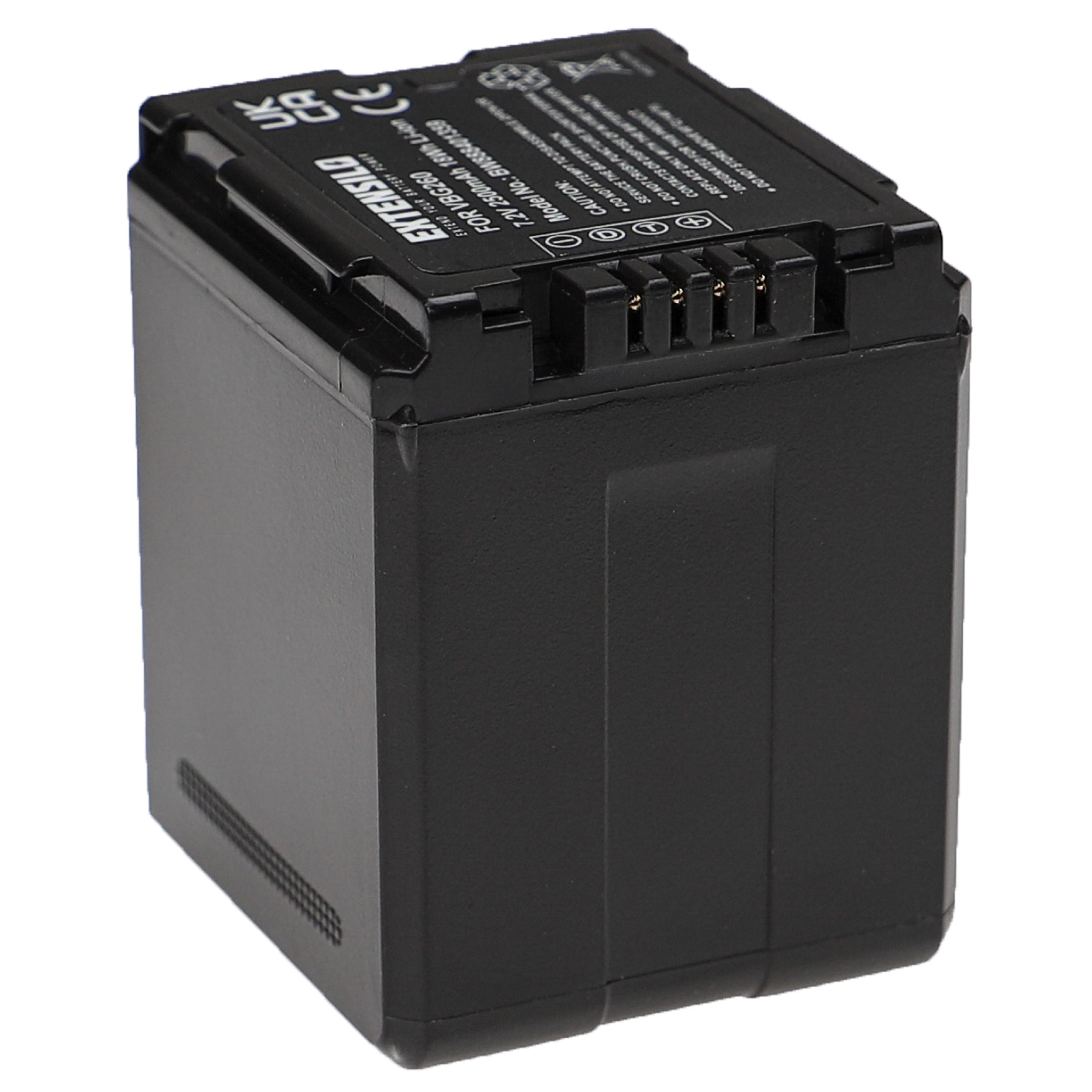 Eine schwarze rechteckige Batterie mit Etikett, mit Anschlüssen oben.