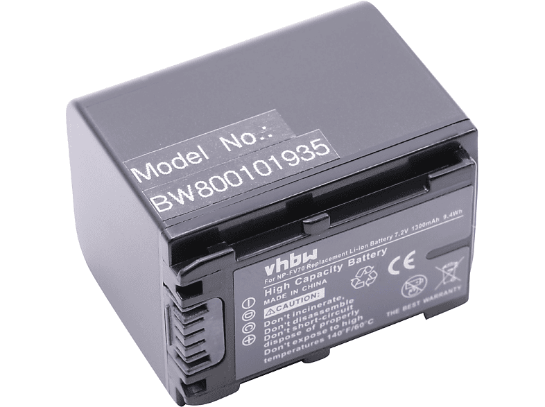 kompatibel Li-Ion Sony Akku DCR-DVD115E, DCR-DVD150E, 7.2 1300 DCR-DVD308E, DCR-DVD110E mit Videokamera, Volt, - VHBW