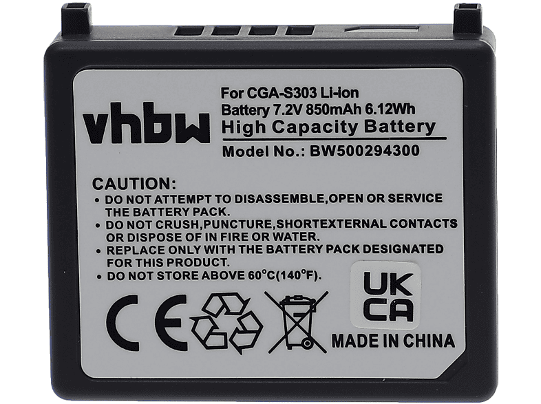VHBW kompatibel mit Panasonic SDR-S100, SDR-S200 Volt, Li-Ion SDR-S100EG-S, 500 SDR-S150EG-S, 7.2 - Akku SDR-S150, Videokamera