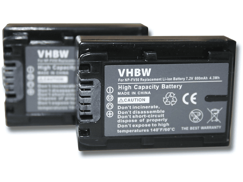 VHBW kompatibel mit Sony HDR-CX Serie HDR-CX220EL, HDR-CX220EB, HDR-CX220E Li-Ion Akku - Videokamera, 7.2 Volt, 600