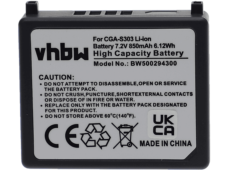 VHBW Ersatz für CGA-S303E für 7.2 Panasonic - CGA-S303, 500 Akku Li-Ion Volt, Videokamera