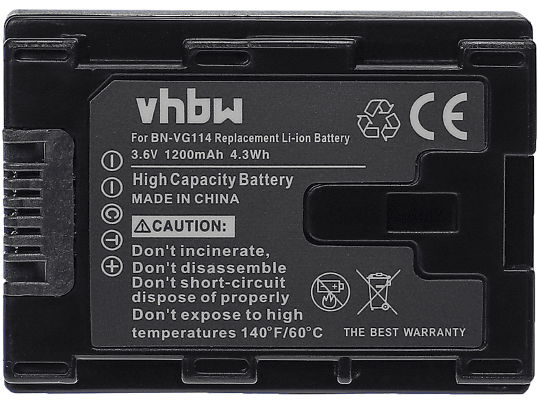 VHBW - Volt, Videokamera, kompatibel GZ-HM335 GZ-HM334BEU, Li-Ion GZ-HM340, JVC 1200 Akku 3.6 GZ-HM335BEU, GZ-HM334, mit