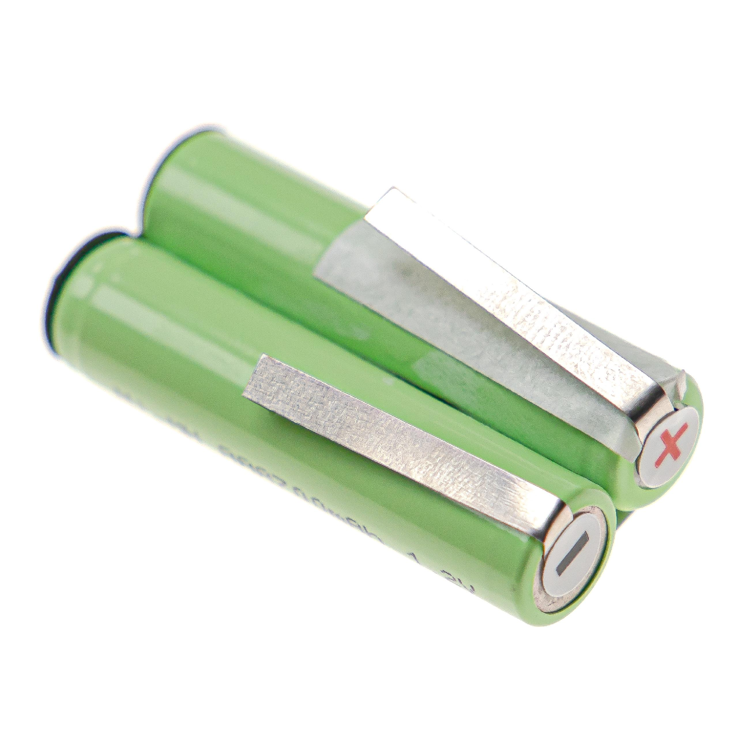 Zwei grüne zylindrische Batterien, die von einer Metallklammer zusammengehalten werden.