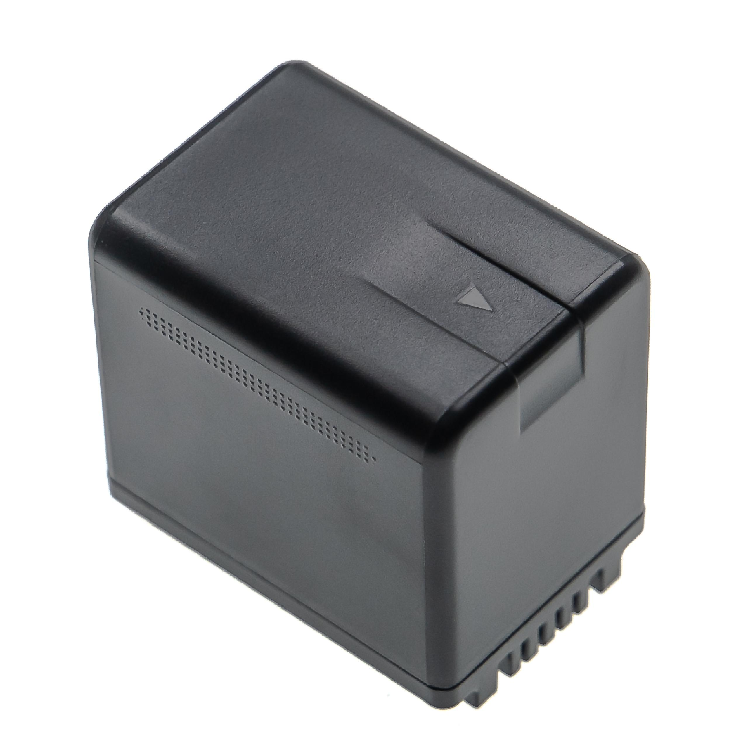 Ein schwarzes Batteriepack mit einer Aussparung und einem Pfeil. Das Pack ist rechteckig und hat eine glatte Oberfläche.