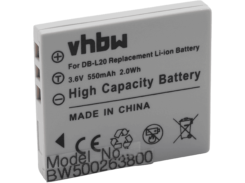 Sanyo VPC-CA9, mit VHBW VPC-CA8, 3.6 Li-Ion Xacti VPC-C5, Akku 550 ACTIVE - Volt, kompatibel VPC-CG6, Videokamera, VPC-C6, VPC-CA6 VPC-C40,