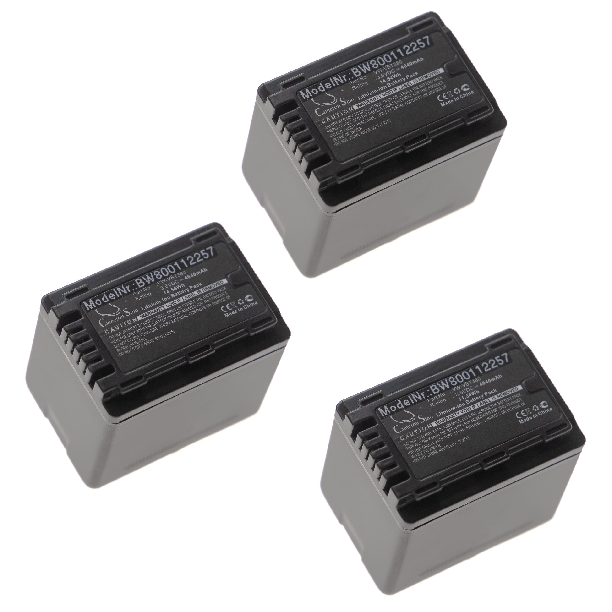 Drei graue Batterien mit sichtbaren Etiketten.