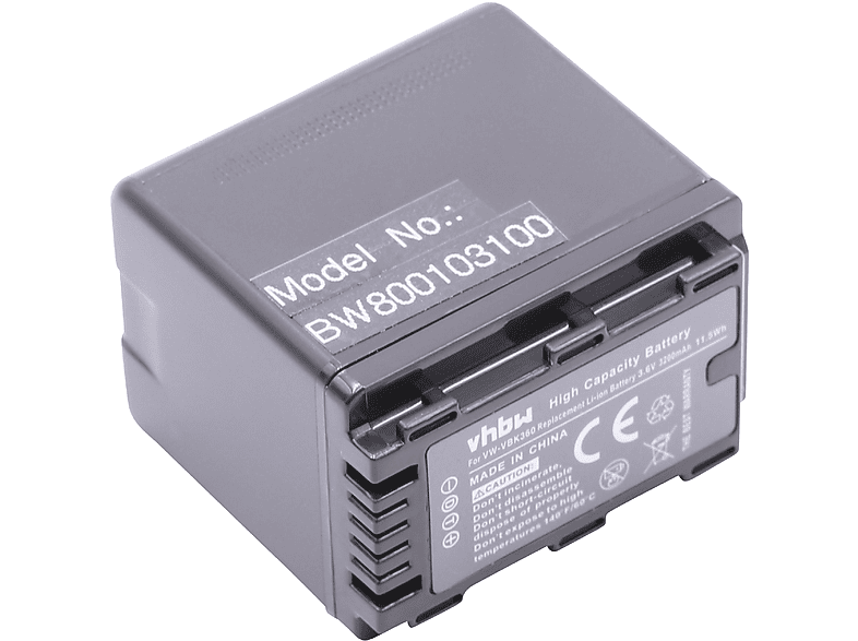 VHBW kompatibel mit Panasonic HDC-TM99, SDR-H100, SDR-H85, SDR-S45, SDR-S50, SDR-S70 Li-Ion Akku - Videokamera, 3.6 Volt, 3200 | Camcorder-Akkus