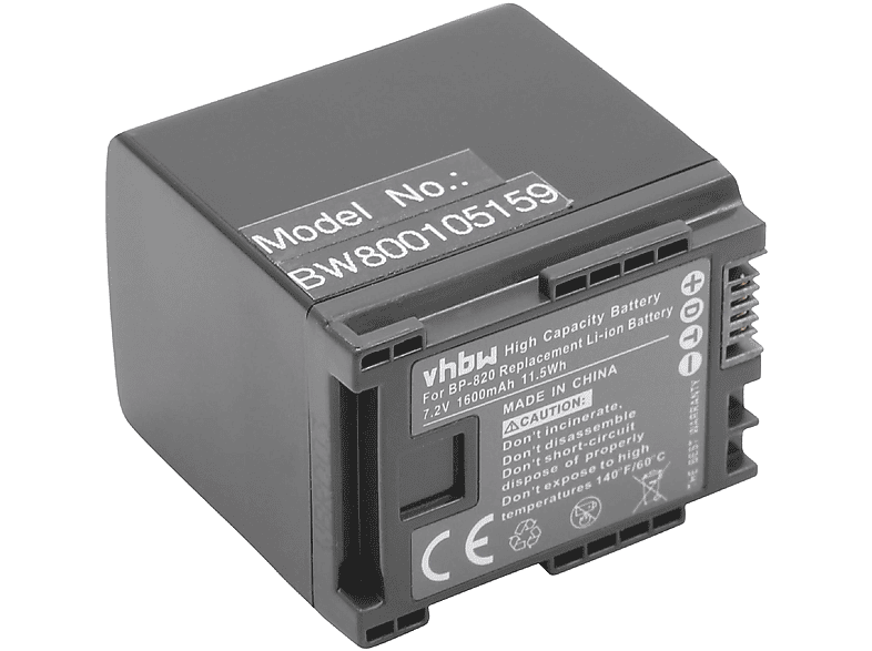 Legria kompatibel Volt, - Akku S100 mit VHBW 7.2 Videokamera, 1600 Li-Ion Canon
