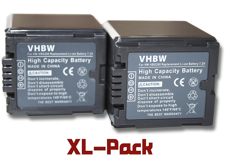 VHBW kompatibel mit Panasonic HDC-DX1, HDC-HS300, HDC-HS20, HDC-HS200, HDC-HS100 Li-Ion Akku - Videokamera, 7.2 Volt, 2000