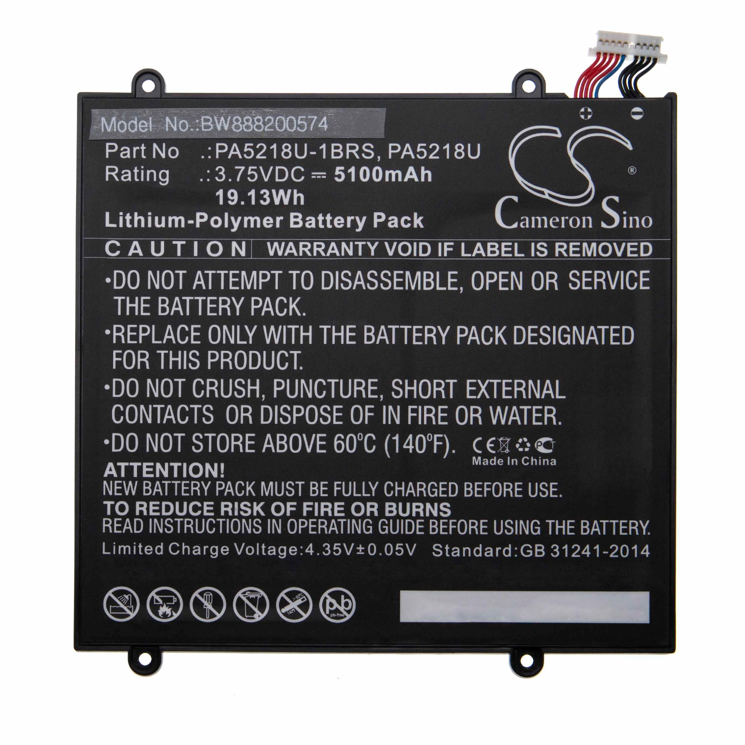 VHBW Ersatz für Toshiba PA5218U-1BRS, 3.75 - 5100 Li-Polymer für Akku PA5218U Volt, Tablet