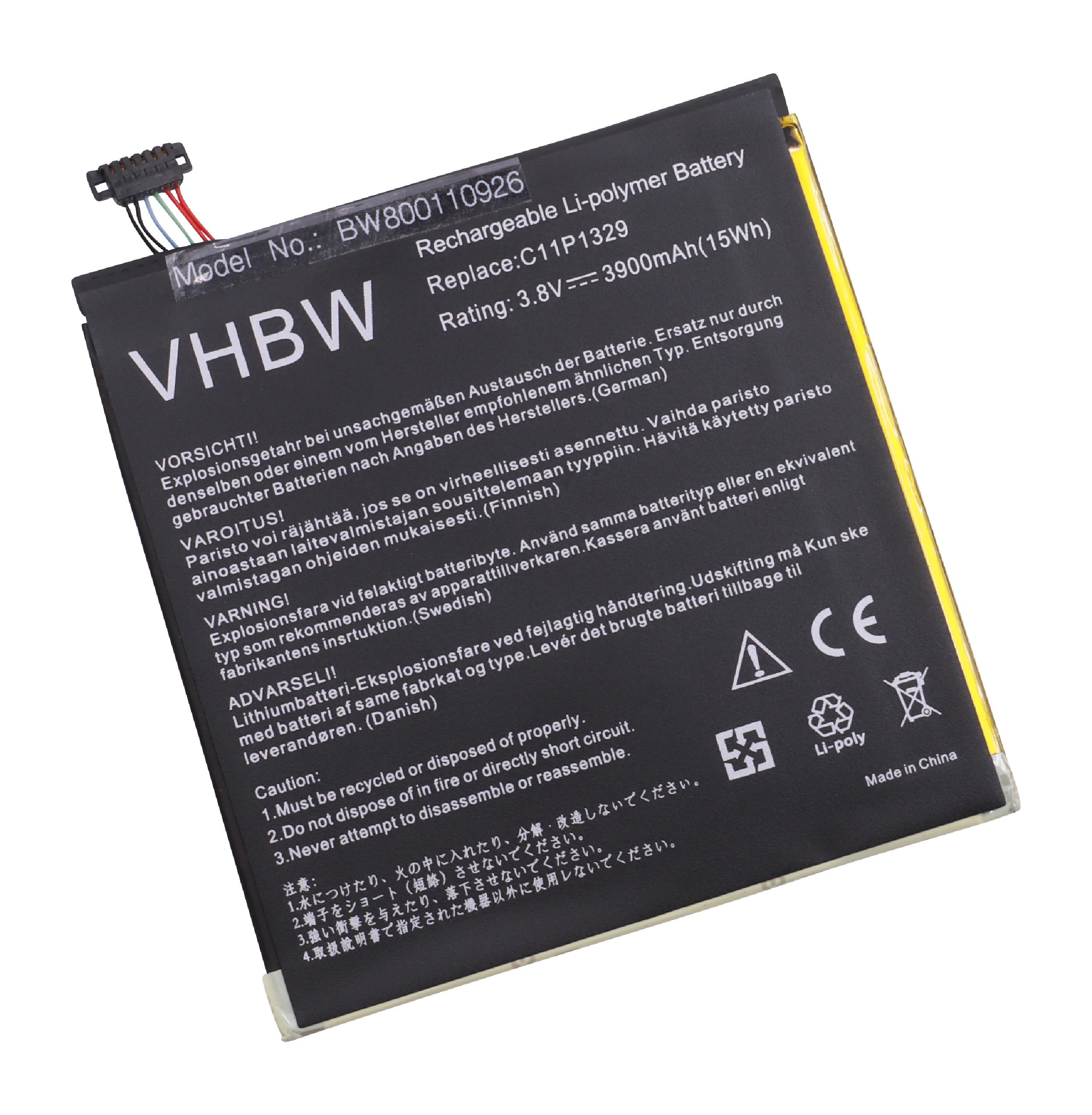 VHBW kompatibel mit Asus Memo MeMO Pad - Akku Tablet, Li-Polymer ME8110C 8 3.8 Volt, Pad 3900