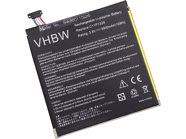 VHBW kompatibel mit Asus Memo Pad ME8110C MeMO Pad 8 Li-Polymer Akku - Tablet, 3.8 Volt, 3900