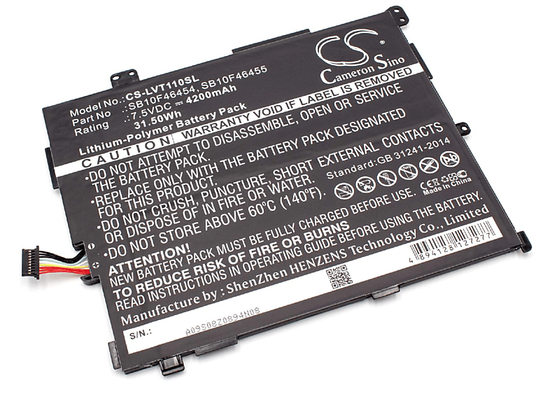 VHBW kompatibel mit Lenovo ThinkPad 4200 Volt, 10 - Akku 2nd, Tablet, 7.5 Li-Polymer 20E4, 10 10 20E3