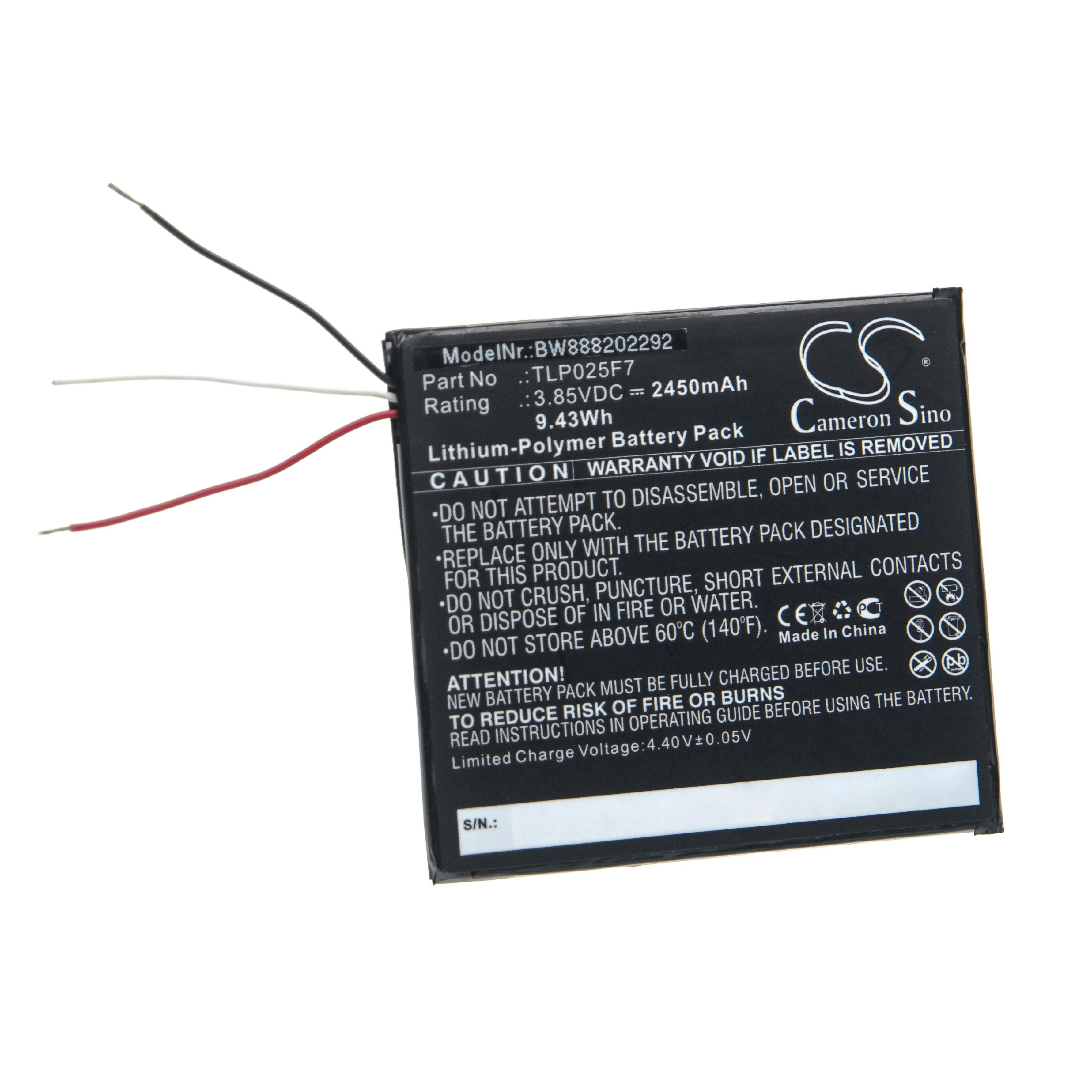 VHBW Ersatz für Alcatel TLP025FA, - für TLP025FC, Akku 3.85 Tablet, 2450 Li-Polymer TLP025F7 Volt