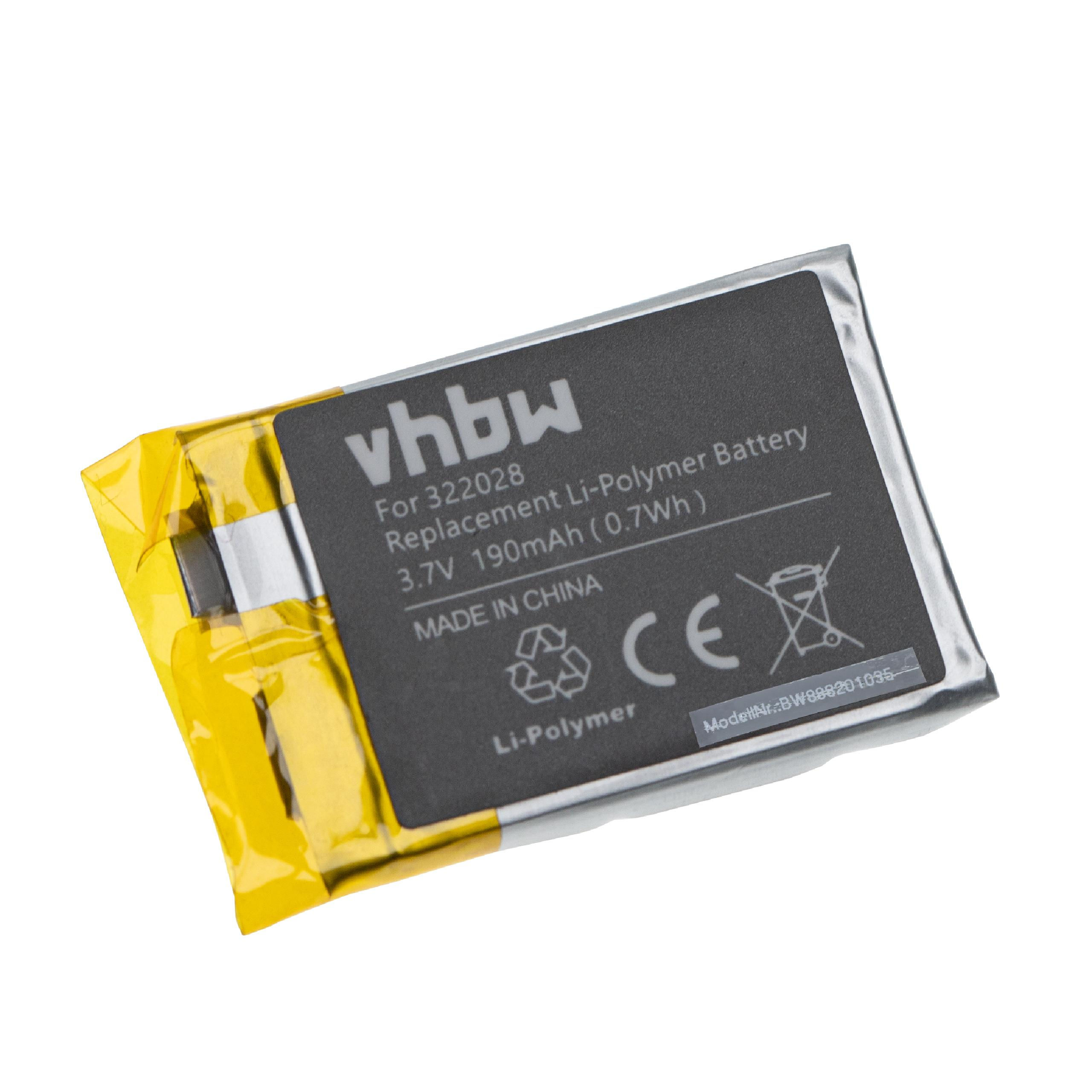 AHB322028, Akku für Li-Polymer 3.7 190 Ersatz TomTom für 322028 Volt, VHBW Smartwatch, -