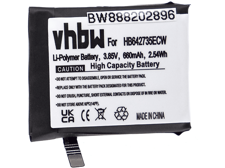 - für Li-Polymer Volt, Huawei HB642735ECW 3.85 Akku Smartwatch, für Ersatz 660 VHBW