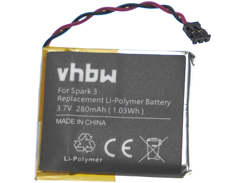 VHBW kompatibel mit TomTom Runner Smartwatch, 1 280 Li-Polymer 3.7 Volt, 3, - Akku 2