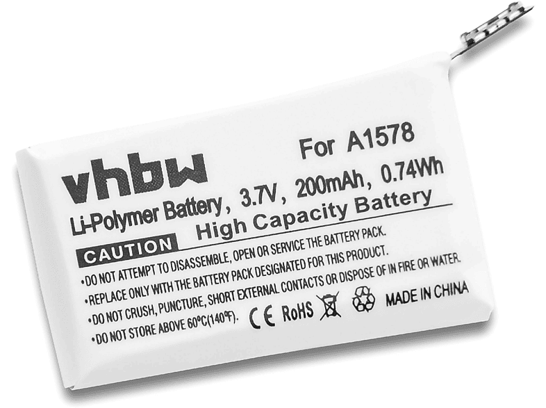 mit MJ2T2LL/A, VHBW kompatibel Volt, A1553, 42mm, 38 Apple Watch mm Li-Polymer 200 - A1554, Akku Smartwatch, 3.8 MJ2U2LL/A,