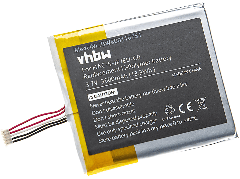 VHBW Ersatz für Nintendo Akku, Li-Polymer Volt, HAC-003 HAC-A-BPHAT-C0, für mAh 3.7 3600