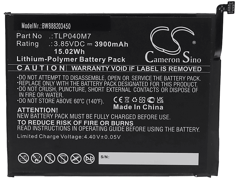 Li-Polymer - 3900 Akku 3.85 3T kompatibel VHBW Volt, OT-9032T, mit Alcatel Tablet,