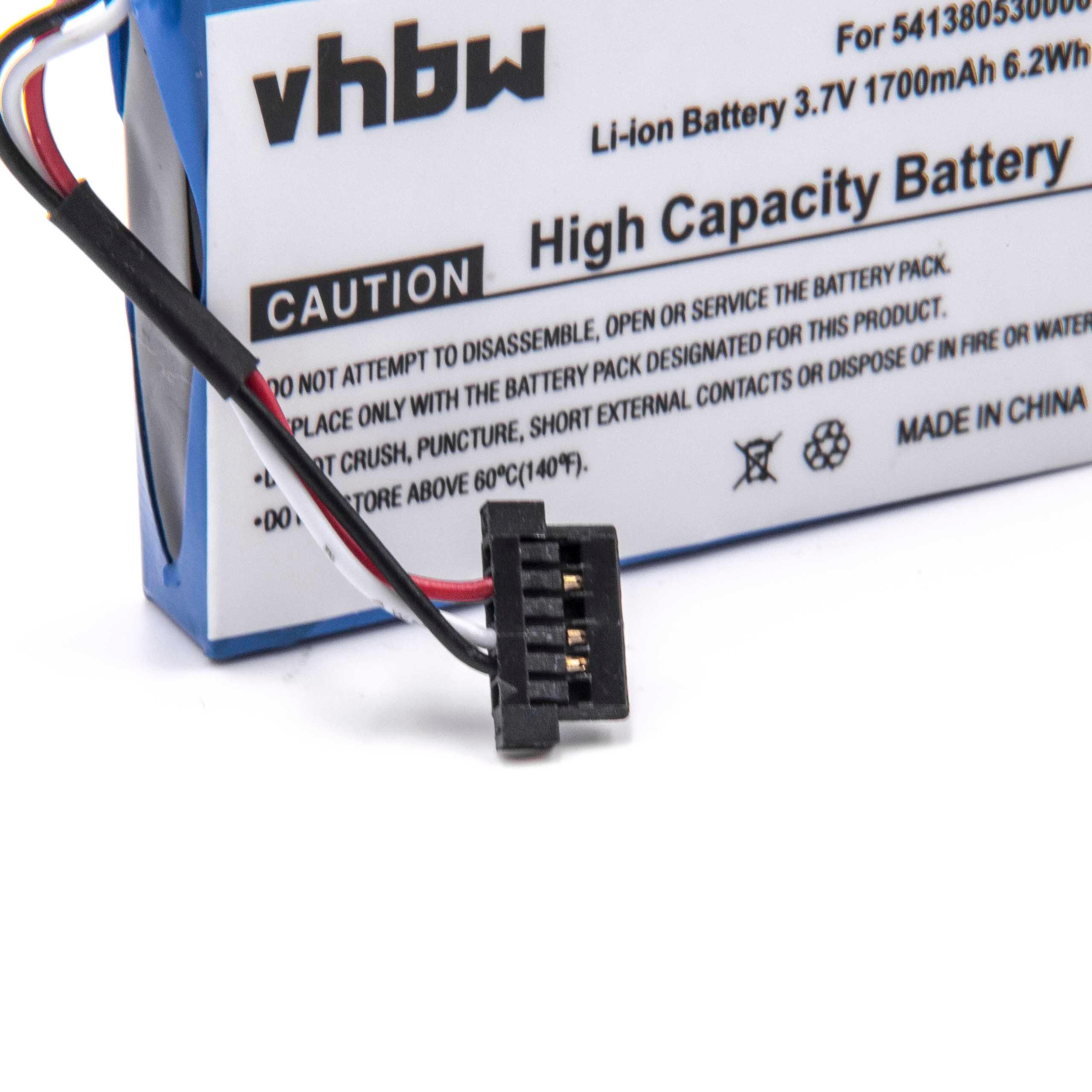 Schwarz-weiße Batterie mit Drähten. Vorsicht- und Warntext auf dem Etikett.