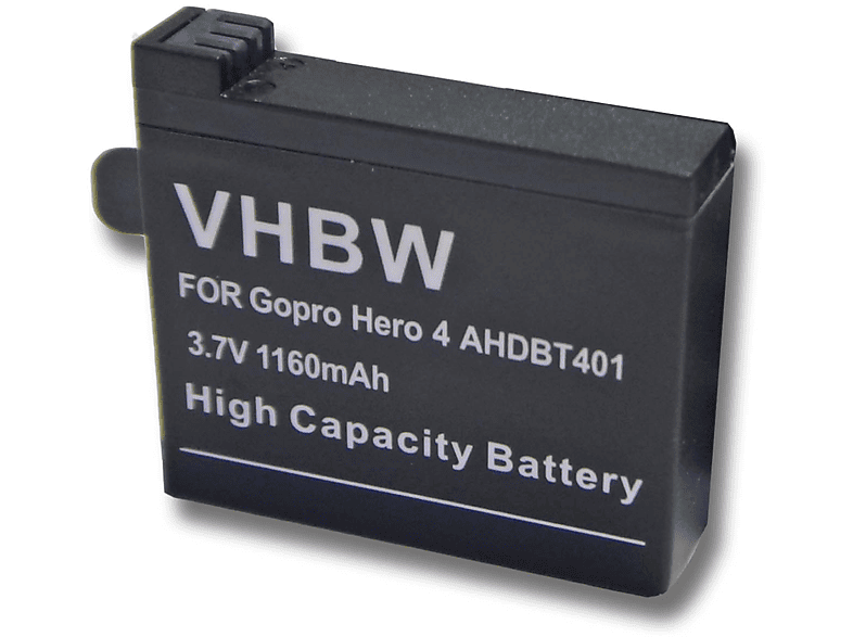 VHBW kompatibel mit GoPro 1160 Hero Black Surf, Black 4 Edition 4 Volt, Music, 4 4 + - HD Videokamera, Black Akku Plus, Edition 3.7 Li-Ion