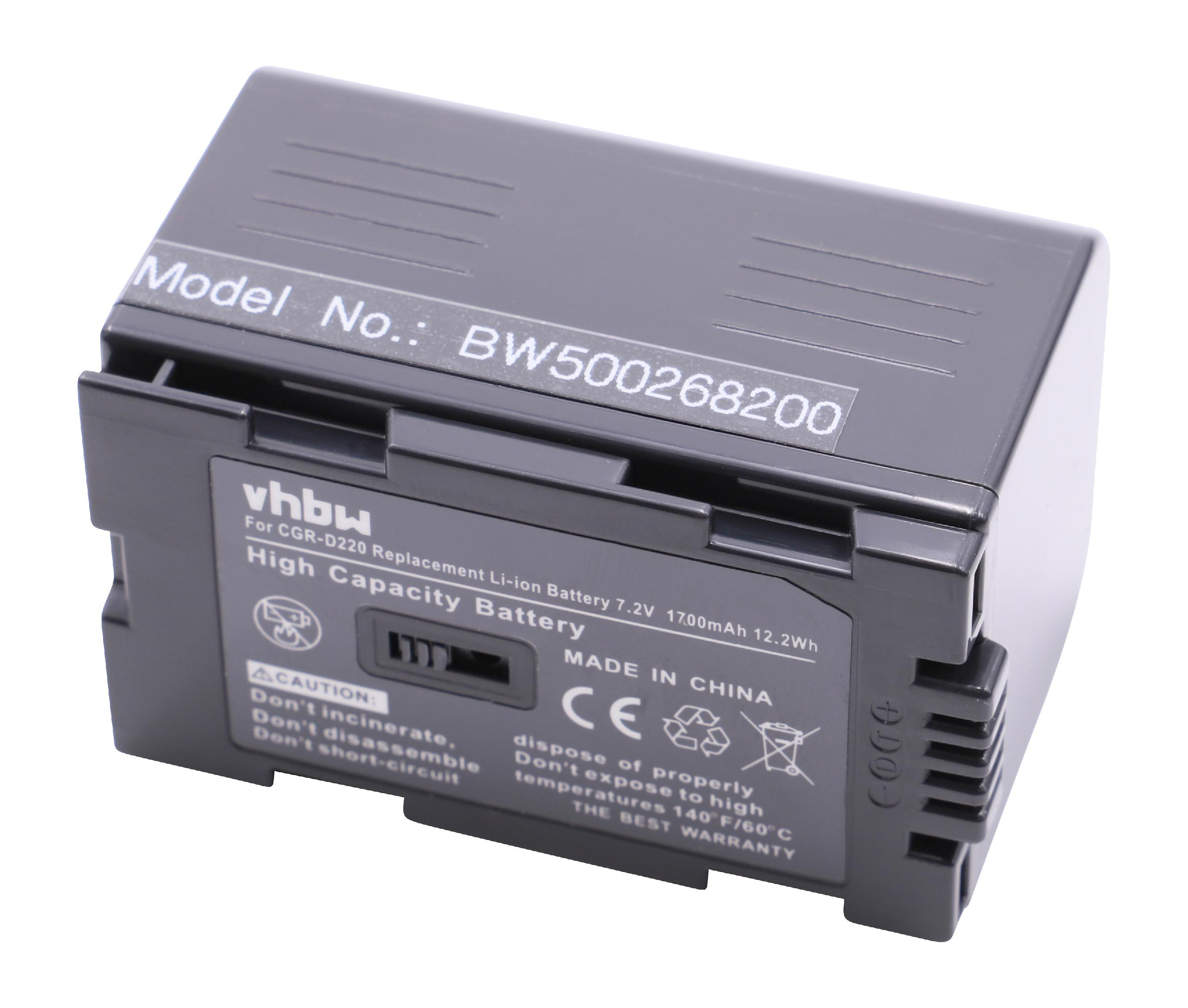 VHBW kompatibel mit NV-DA1, NV-DA1B, 1700 Videokamera, Volt, Li-Ion CGR-D16S, NV-DS15 NV-DS11, - NV-DS12, NV-DS1, 7.2 Akku Panasonic