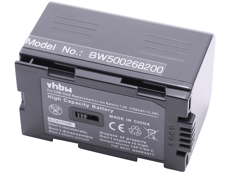 VHBW kompatibel mit Panasonic NV-DA1, NV-DS1, NV-DA1B, CGR-D16S, NV-DS12, NV-DS11, NV-DS15 Li-Ion Akku - Videokamera, 7.2 Volt, 1700