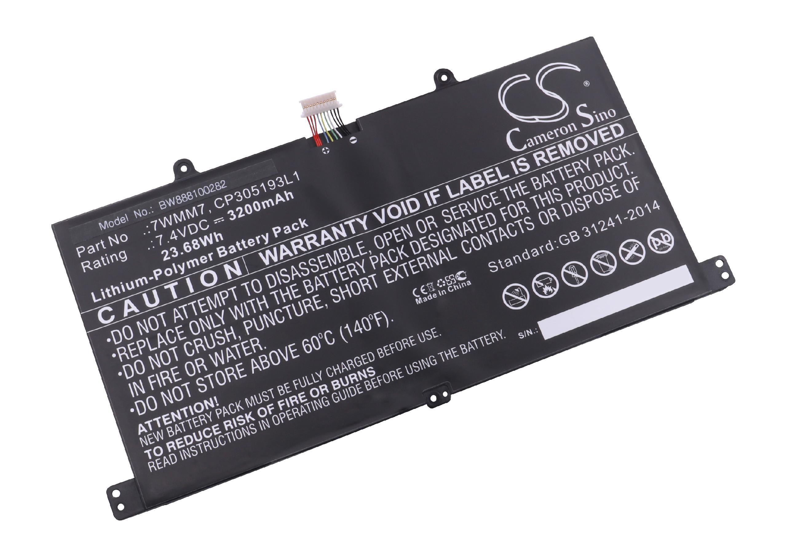 VHBW Ersatz für 3200 - Li-Polymer Dell 7WMM7 CP305193L1, für Akku Tastatur, 7.4 Volt, DL011301-PLP22G0