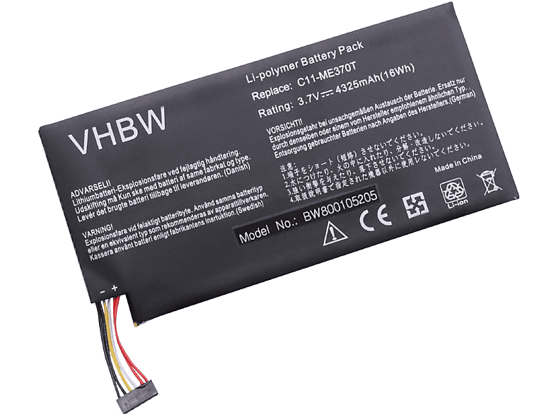 VHBW kompatibel mit ME301T Smart 4300 Asus 3.7 10.1, Akku Memo Volt, - Li-Polymer Pad ME172V 16GB, ME301T, Tablet, ME301T-A1