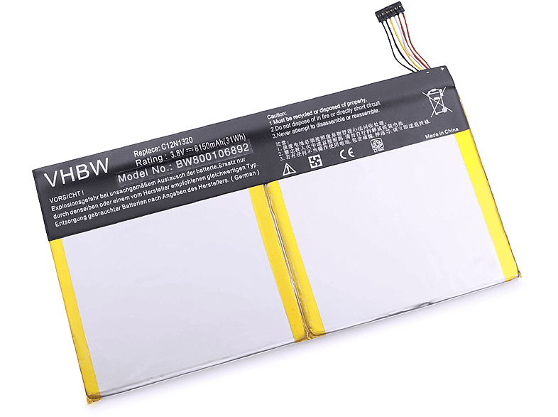 VHBW Ersatz für Asus C12N1320, C12-N1320, 0B200-00720400, 0B200-00720100 für Li-Polymer Akku - Tablet, 3.8 Volt, 8150