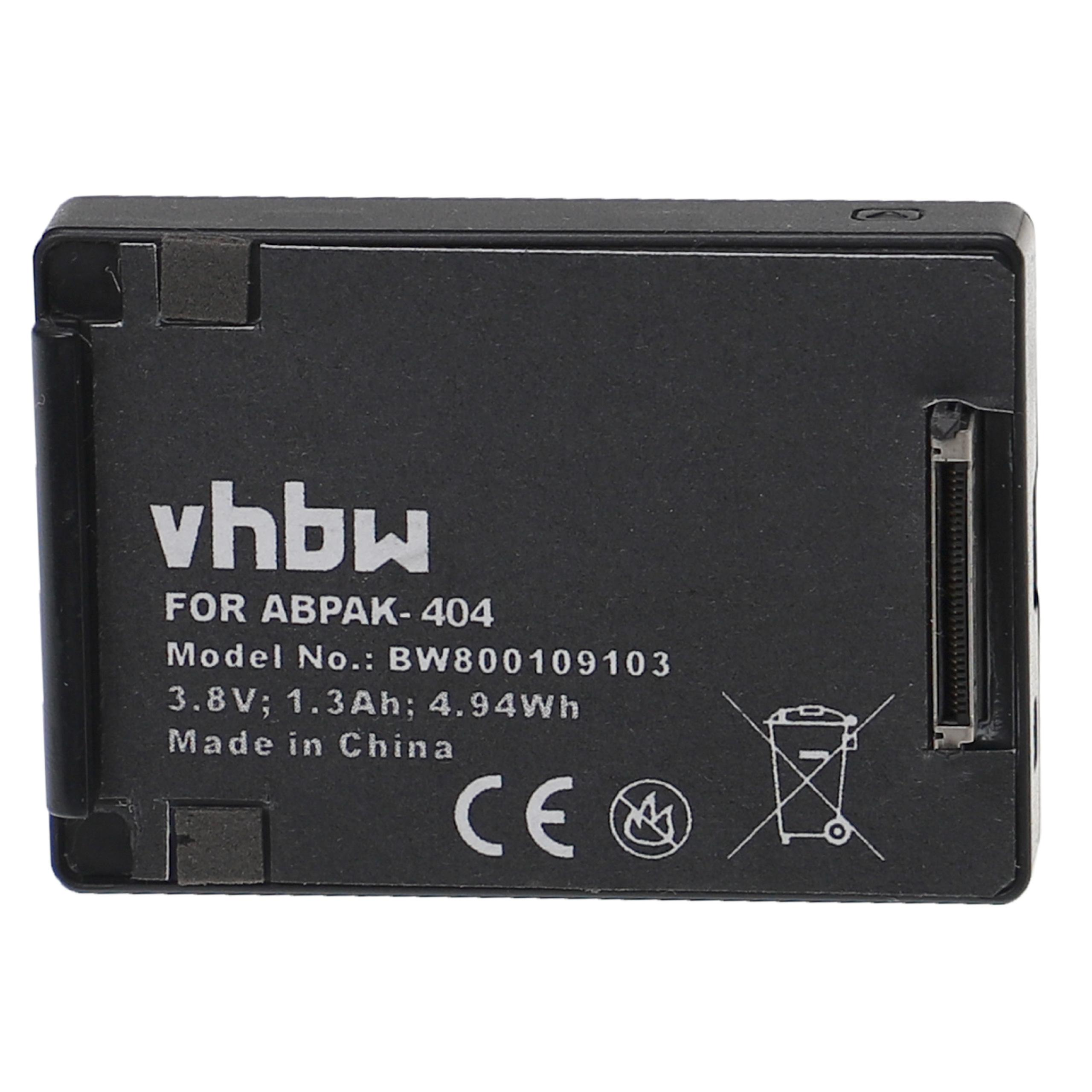 Schwarze Batterie mit Text, einschließlich Modell und Spannung. Weißer Hintergrund.
