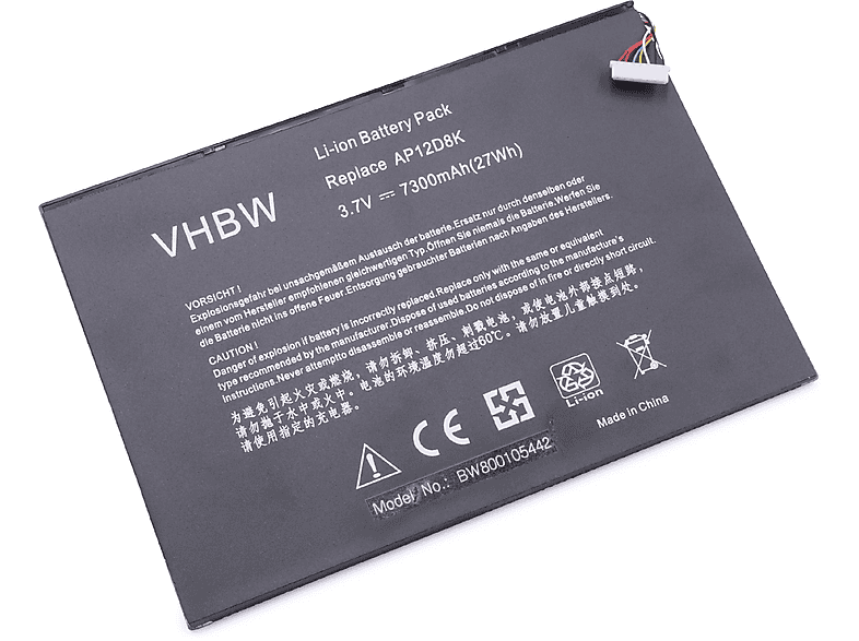 VHBW Ersatz für Acer 1ICP4/83/103-2, AP12D8K für Li-Polymer Akku - Tablet, 3.7 Volt, 7300