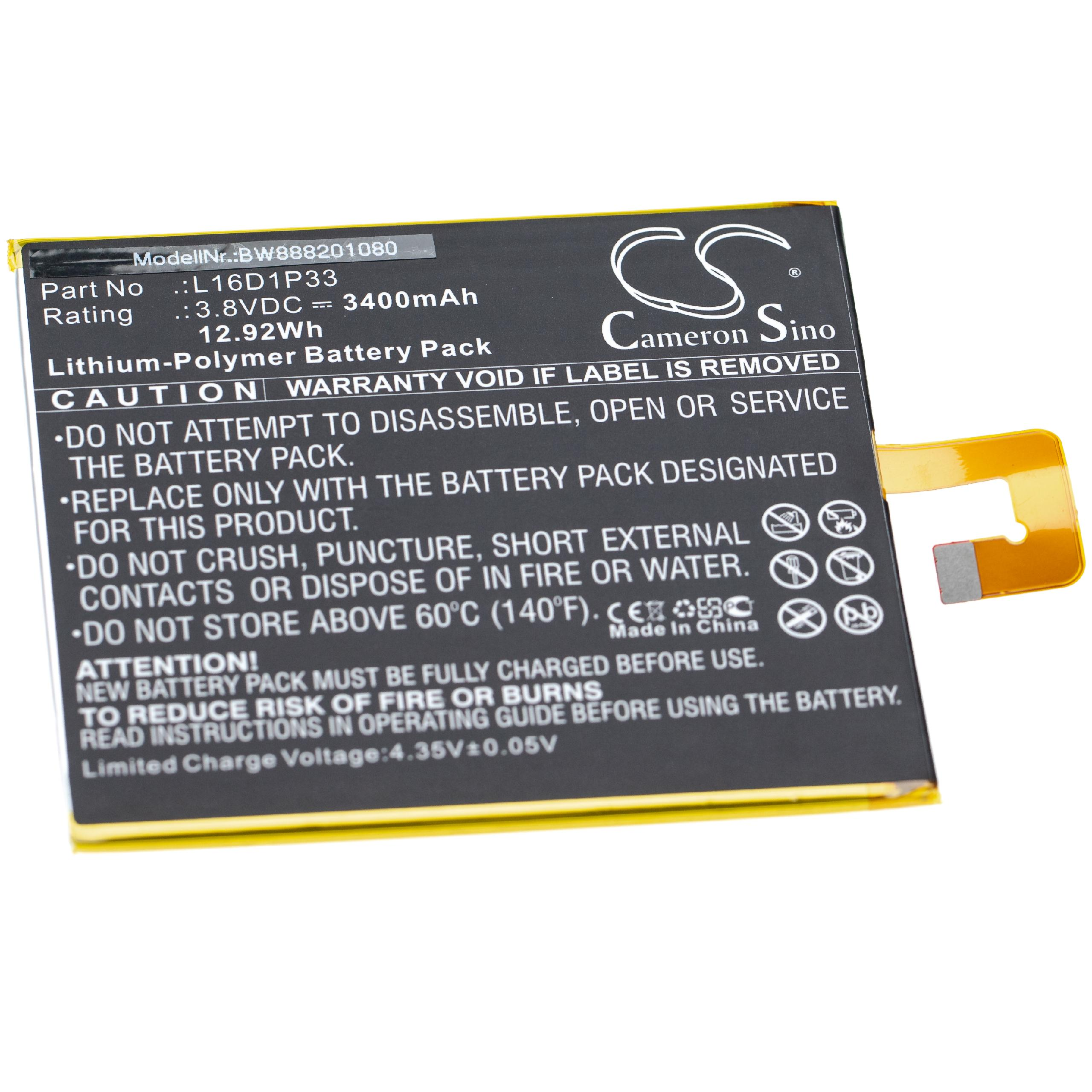 VHBW Ersatz Lenovo Li-Polymer Akku für 3400 - 3.8 Volt, Tablet, für L16D1P33