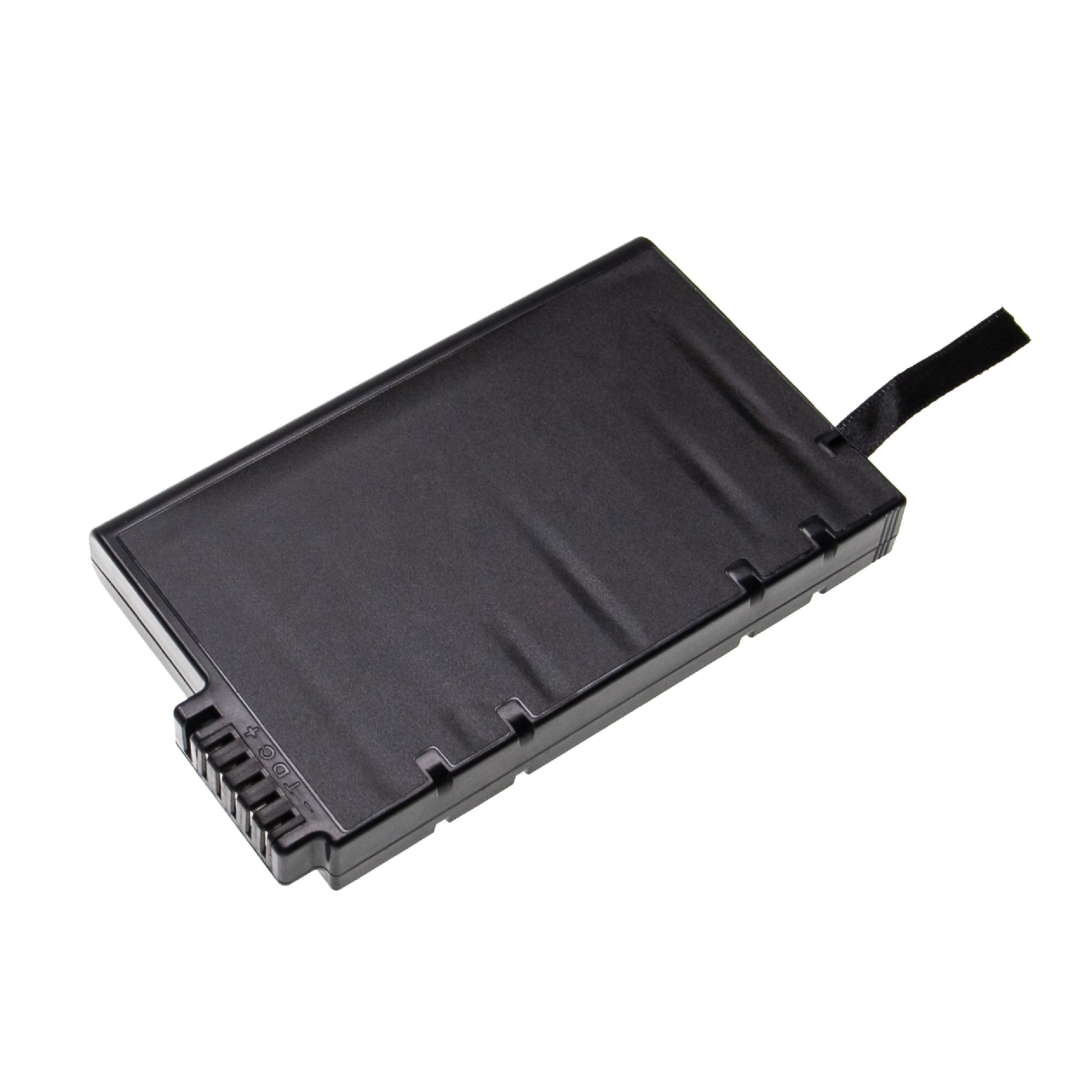 Schwarze rechteckige Batterie mit Anschlüssen. Weißer Hintergrund.