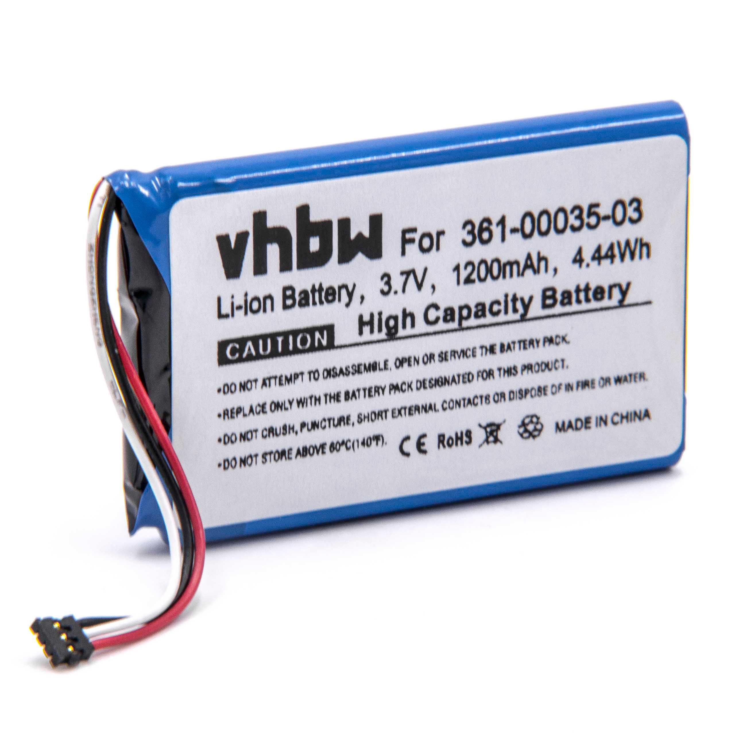 Blauer Akku mit Text und Drähten. Auf dem Etikett steht 'VHBW Li-Ion Battery, 3.7V, 1200mAh'.