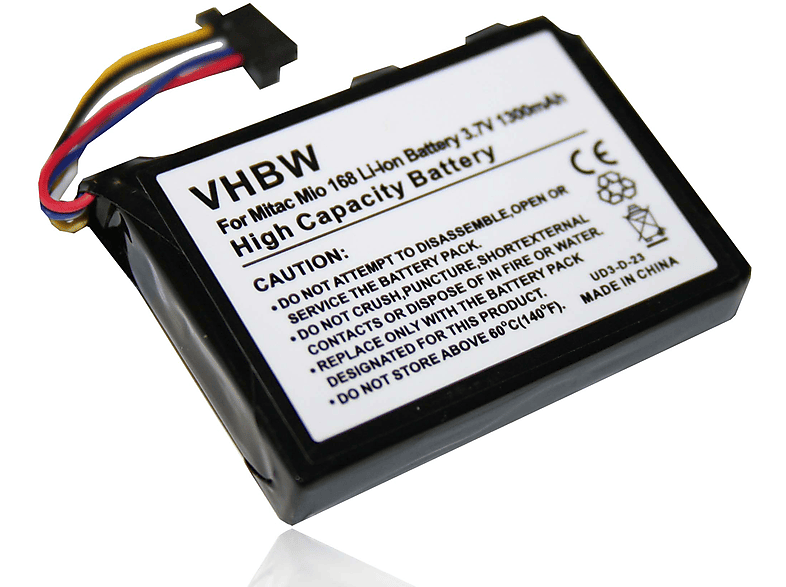 VHBW kompatibel mit Mitac Akku 168 138, Volt, Mio Li-Ion 1300 169, - 3.7 Navi