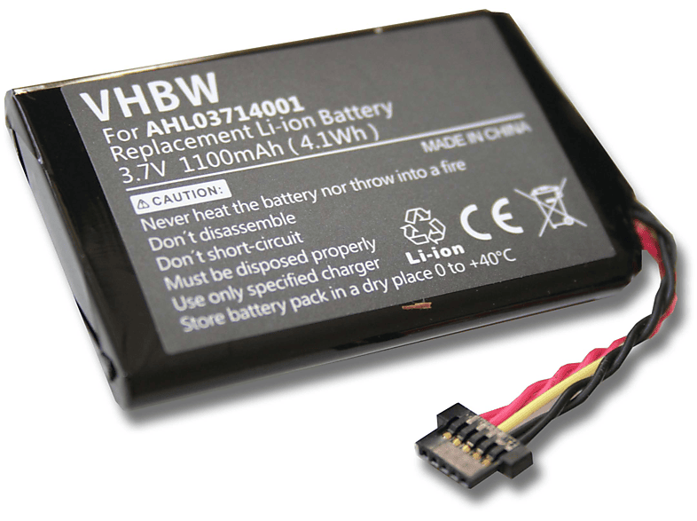 VHBW kompatibel mit TomTom Go 8CP9.011.10, 4CP9.002.00, 950, 950 LIVE Li-Ion Akku - Navi, 3.7 Volt, 1100 | Navi-Ladekabel