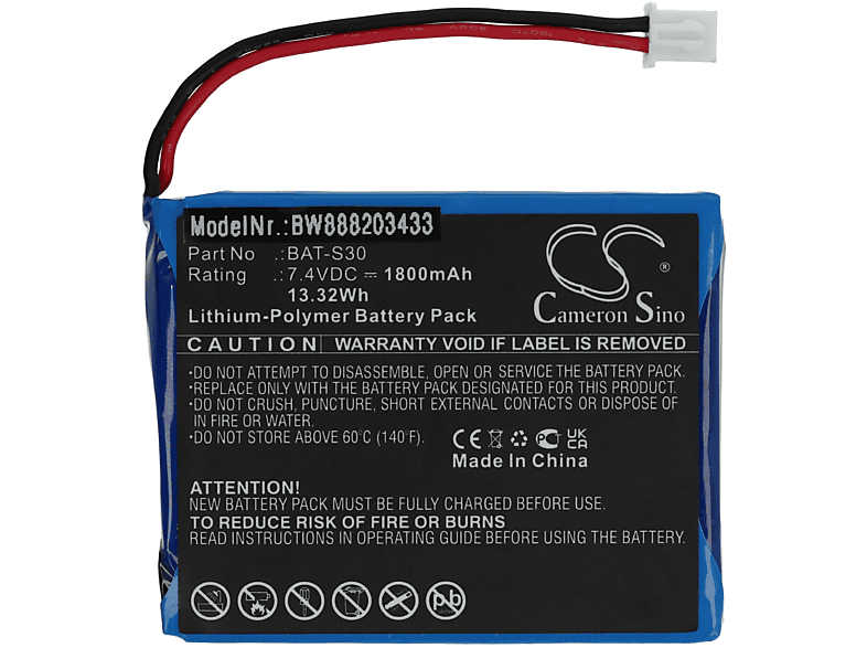 1800 für für - Ersatz Deviser VHBW Volt, Akku Li-Polymer 7.4 Messgerät, BAT-S30